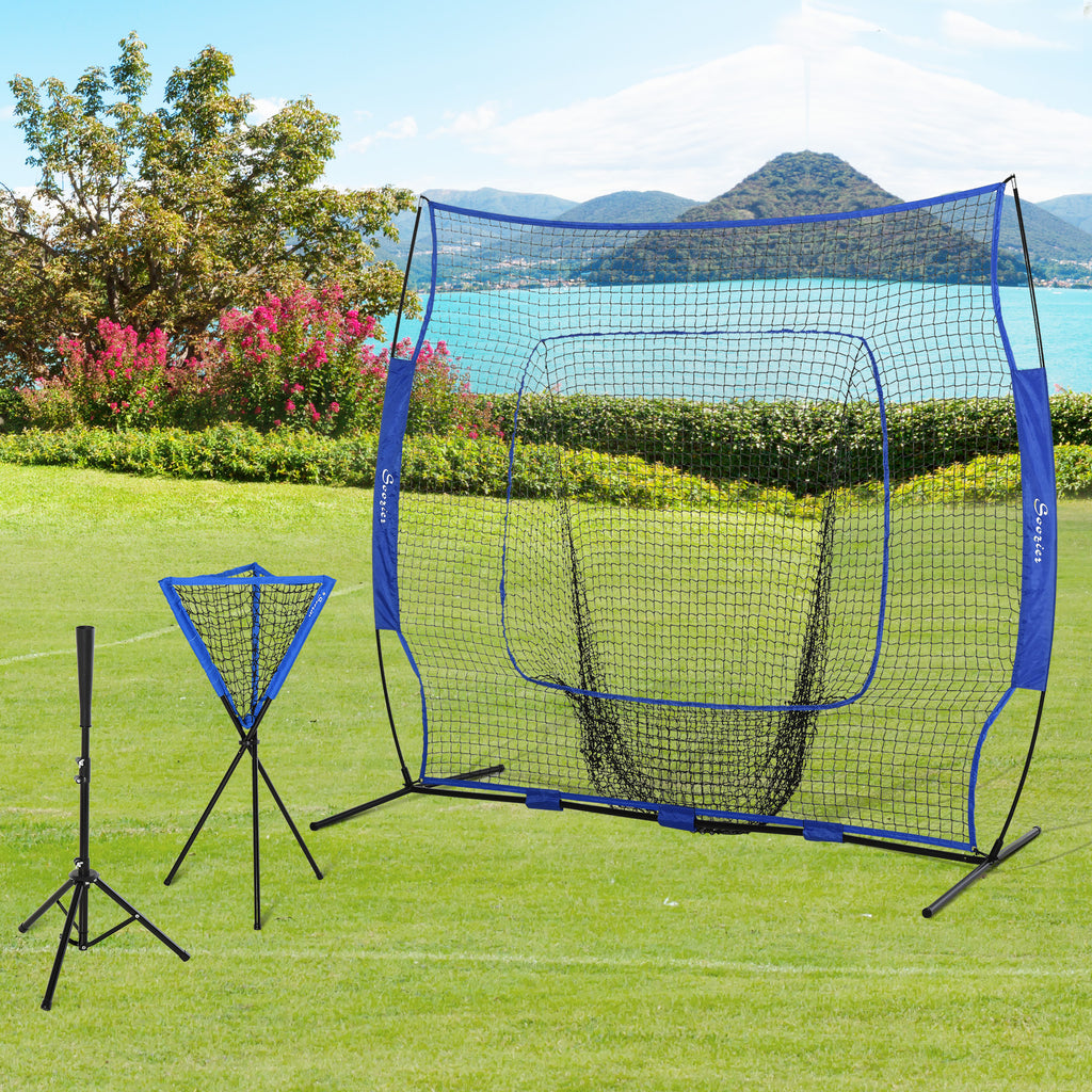 Baseball Net Set with 7.5x7ft Catcher Net, Ball Caddy, Portable Pitching Net for Hitting, Pitching, Batting, Catching, Blue