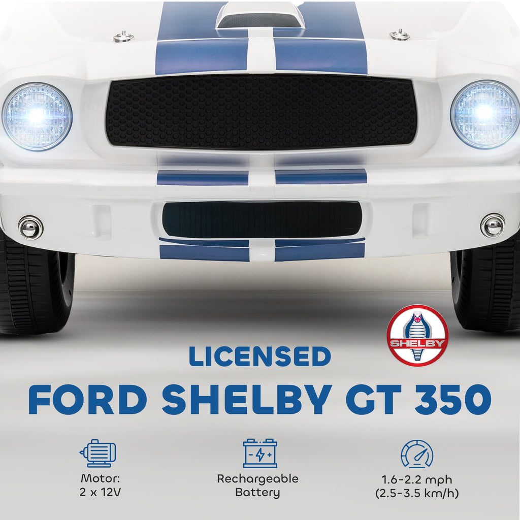 Licensed Shelby GT 350 Kids Ride On Car with Remote Control, Adjustable Speed, MP3, Smooth Start, LED Lights, White