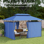10' x 13' Double Roof Patio Gazebo, Outdoor Gazebo with Curtains, for Garden, Lawn, Backyard and Deck, Dark Blue