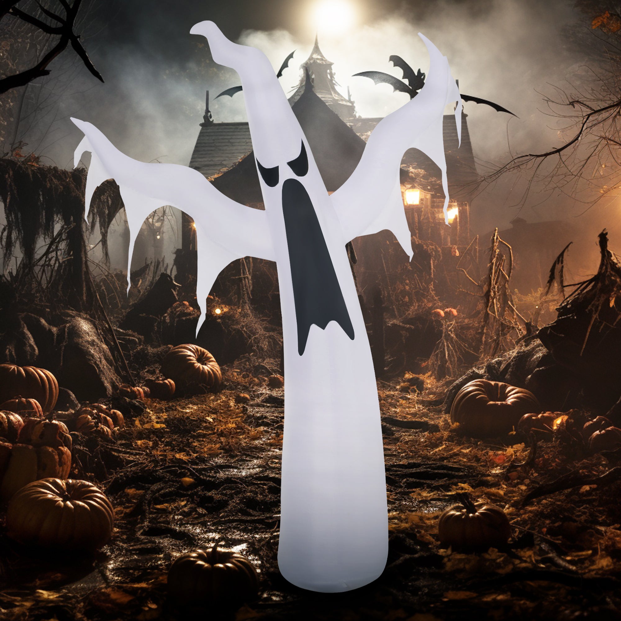 6' Tall Halloween Inflatables Outdoor Decorations White Ghost, Light Up Blow Up Yard Decor with LED Light and Fan Indoor Outdoor for Garden, Lawn, Party, Holiday