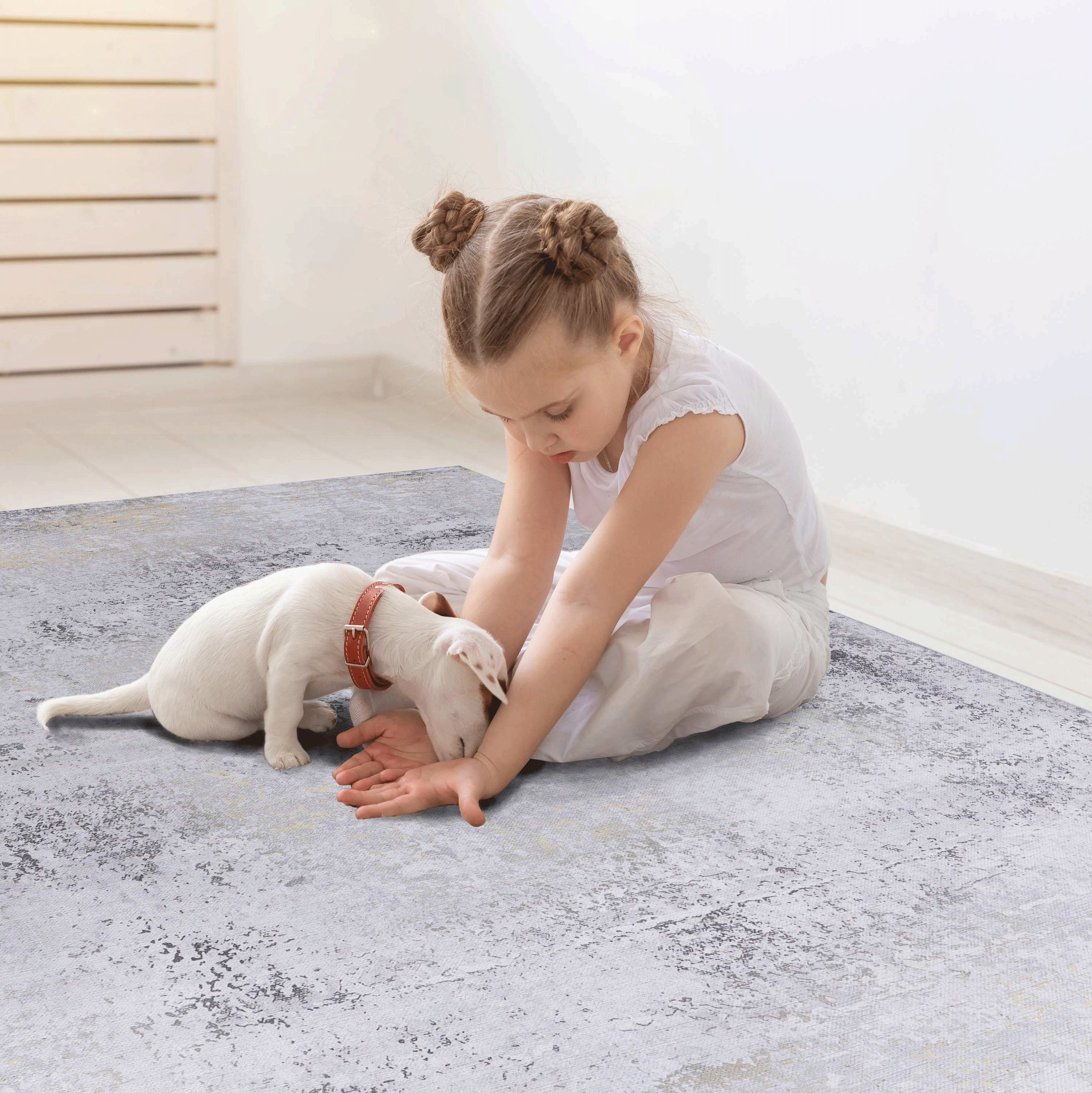 8x10 Non-Slip Machine Washable Area Rug with Low-Pile, Non-Shedding Kid and Pet Friendly Carpet, 96" L x 120" W x 0.15" H, Gray