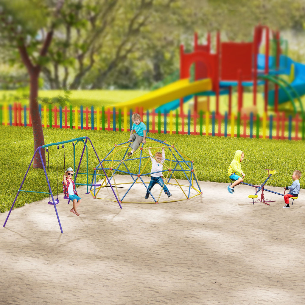 Kids Seesaw Swivel Teeter Totter with 360° Spinning, 4 Seater Seesaw Outdoor Playground Equipment for Backyard, Boys and Girls Aged 3-8 Years Old