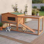 Rabbit Cage Outdoor, 62" Wooden Outdoor Rabbit Hutch, Small Animal Habitat with Detachable Run and Elevated Main House, Natural