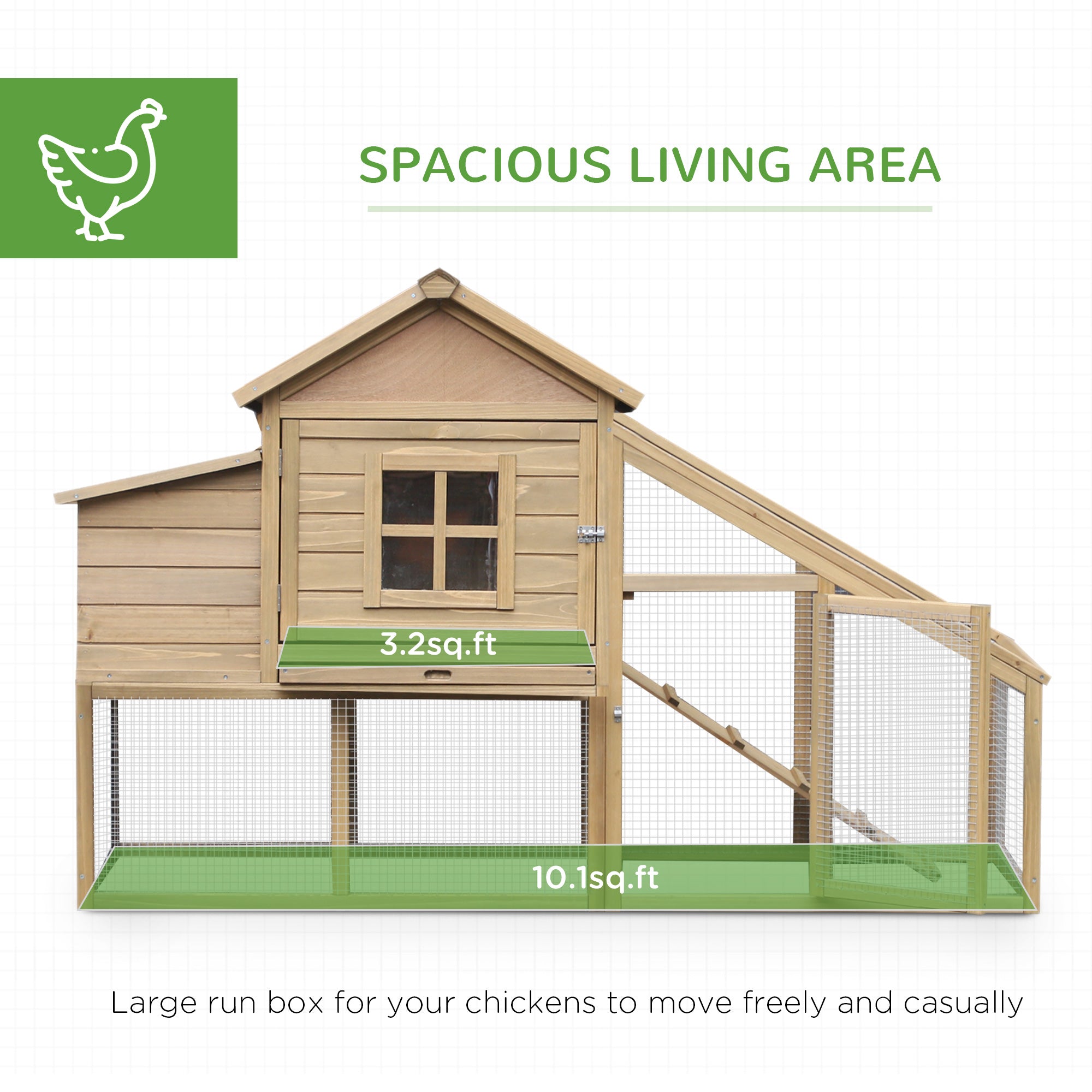 69" Wooden Chicken Coop, Poultry Cage Hen House with Connecting Ramp, Tray, Ventilated Window and Nesting Box