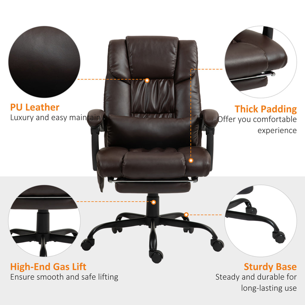 Massage Office Chair with 6 Vibrating Points, High Back Reclining Office Chair with Footrest and Remote, Brown