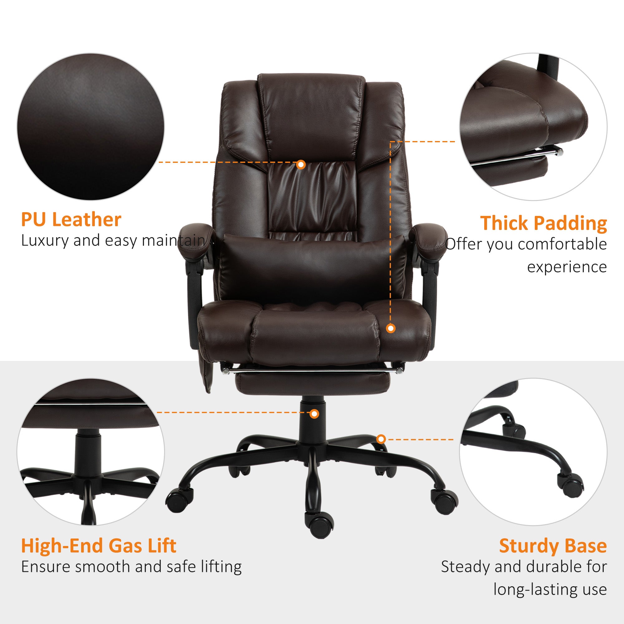 Massage Office Chair with 6 Vibrating Points, High Back Reclining Office Chair with Footrest and Remote, Brown