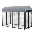 Outdoor Dog Kennel with Roof, 8' x 4' x 6' Heavy Duty Welded Wire Dog Playpen Enclosure with Escape-proof Lock, UV-Resistant & Waterproof Cover, for Large Dogs, Silver