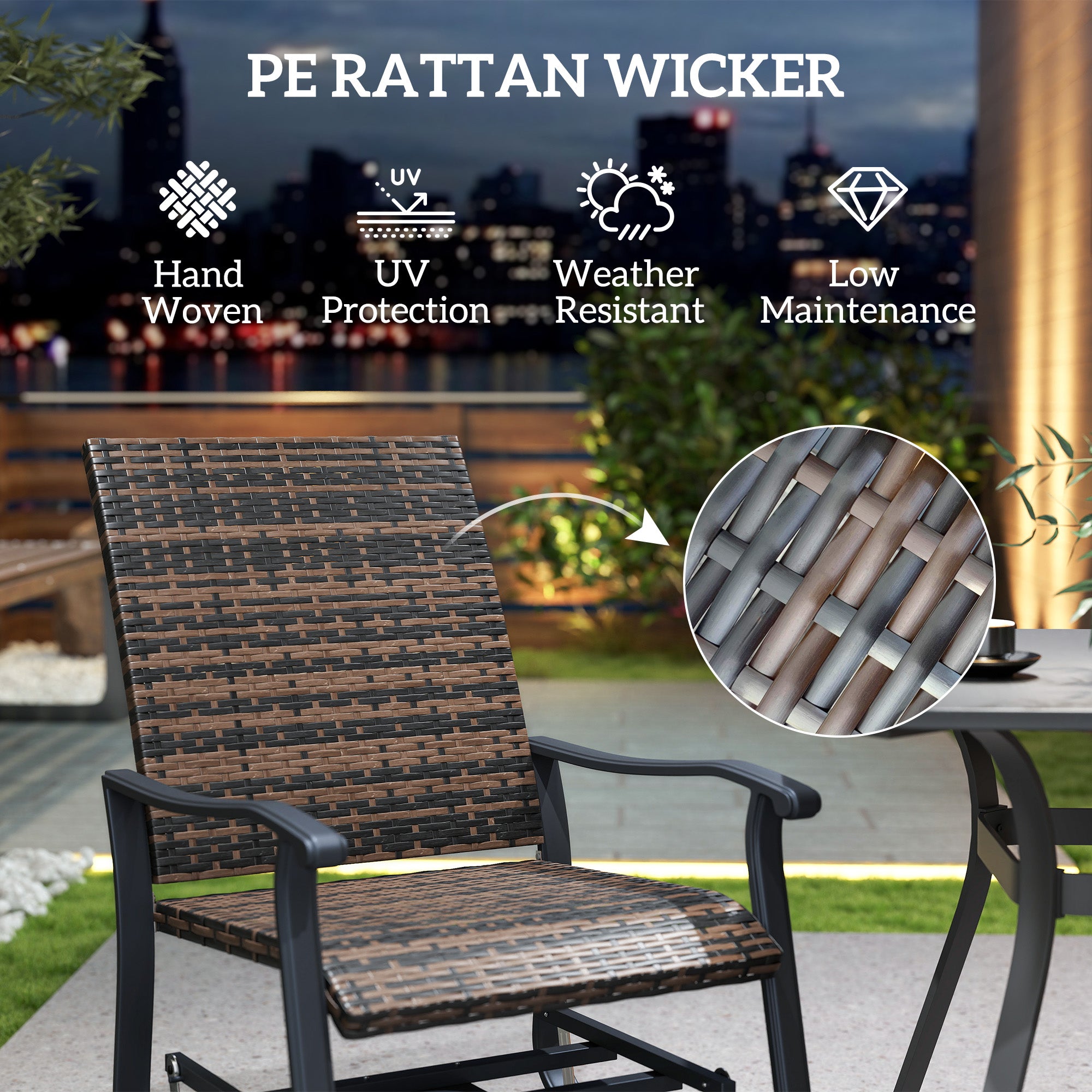 Wicker Rattan Swivel Patio Glider Chair Set of 2, Outdoor Glider Chair with Steel Frame, High Back, Brown