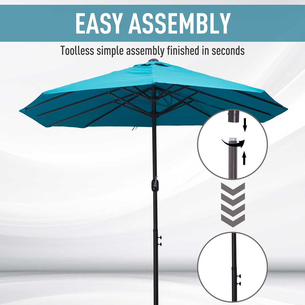 Patio Umbrella 15ft Double-Sided Outdoor Market Extra Large Umbrella with Crank Handle for Deck, Lawn, Backyard and Pool, Blue