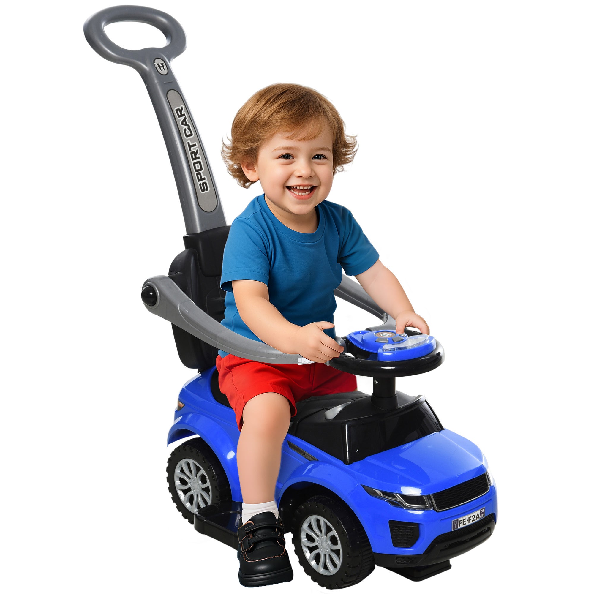3 In 1 Push Cars for Toddlers Kid Ride on Push Car Stroller Sliding Car with Horn Music Light Function Secure Bar Ride on Toy for Boy Girl 18-36 Months, Blue