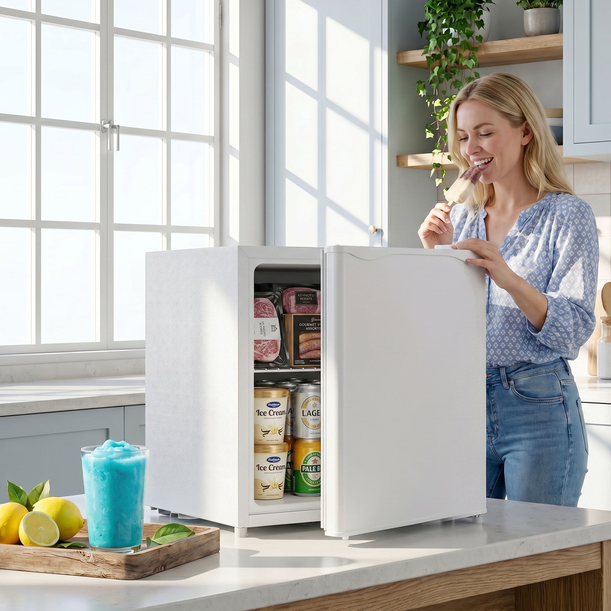 1.1 Cu.Ft Countertop Mini Freezer, Compact Upright Freezer with Removable Shelves, White