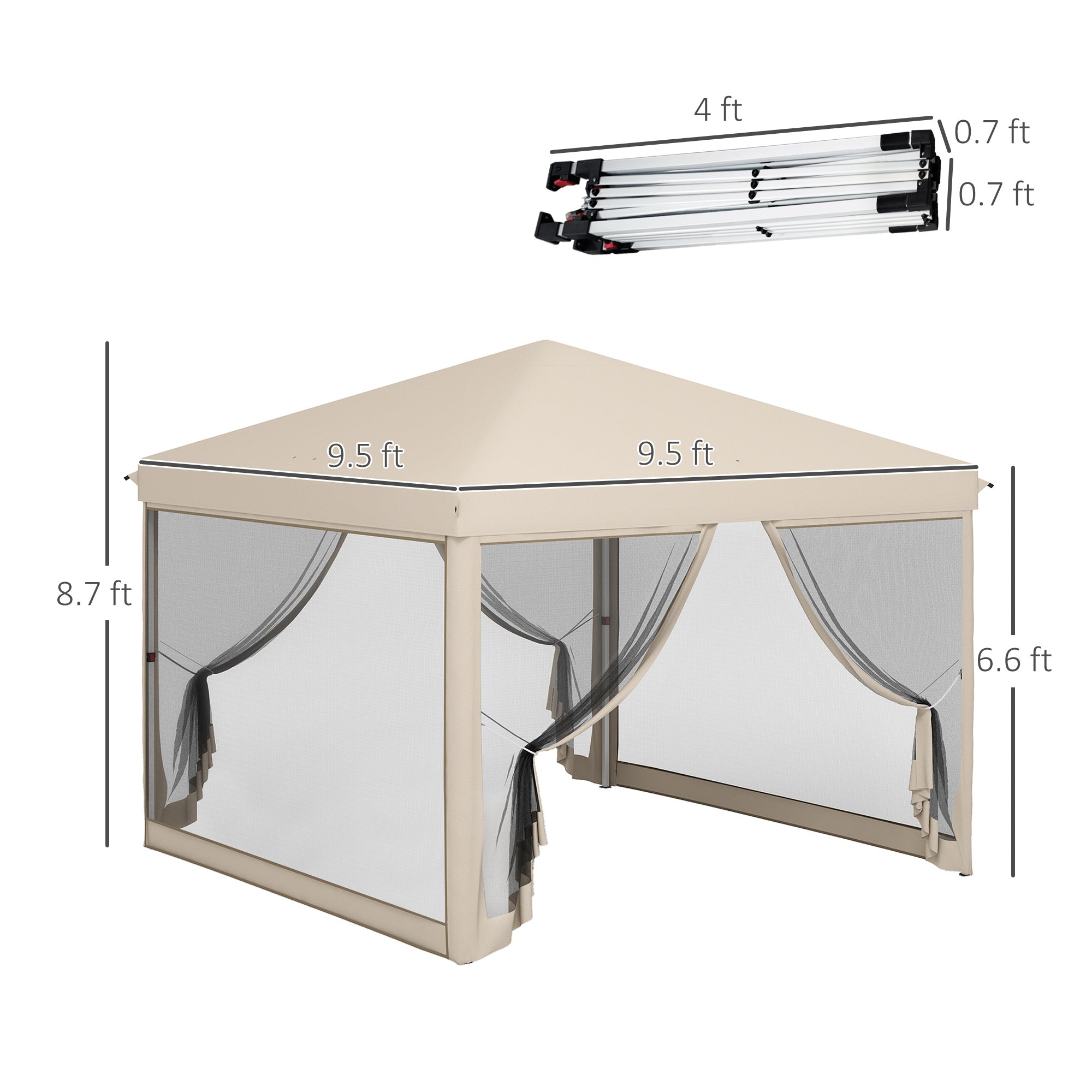 10' x 10' Pop Up Canopy Tent with Mesh Sidewalls, Height Adjustable, Transport Carrying Bag for Backyard Garden Patio