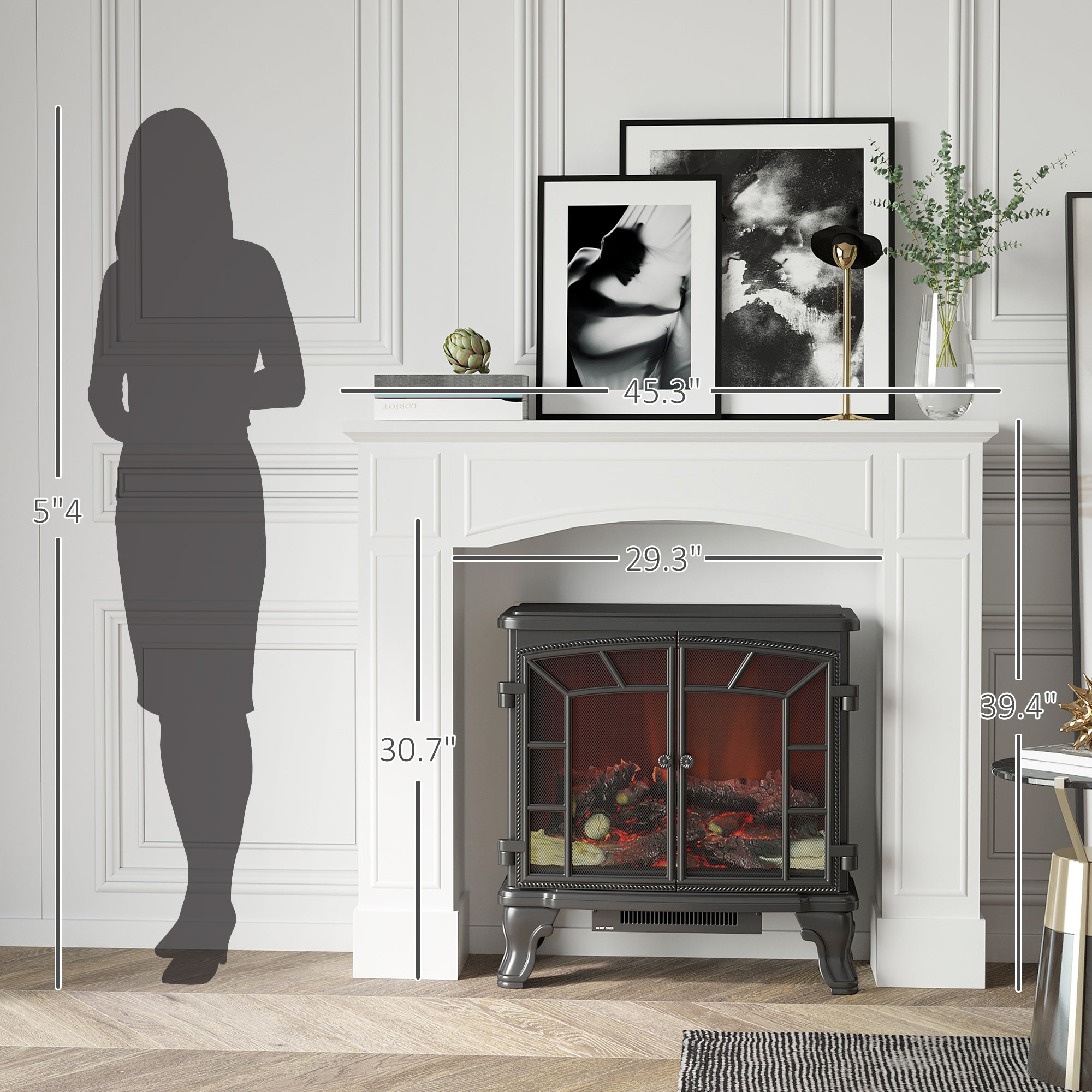 Modern Fireplace Mantel, Surround Mantels for Fireplace with Decorative Pattern Interior Width 29" White