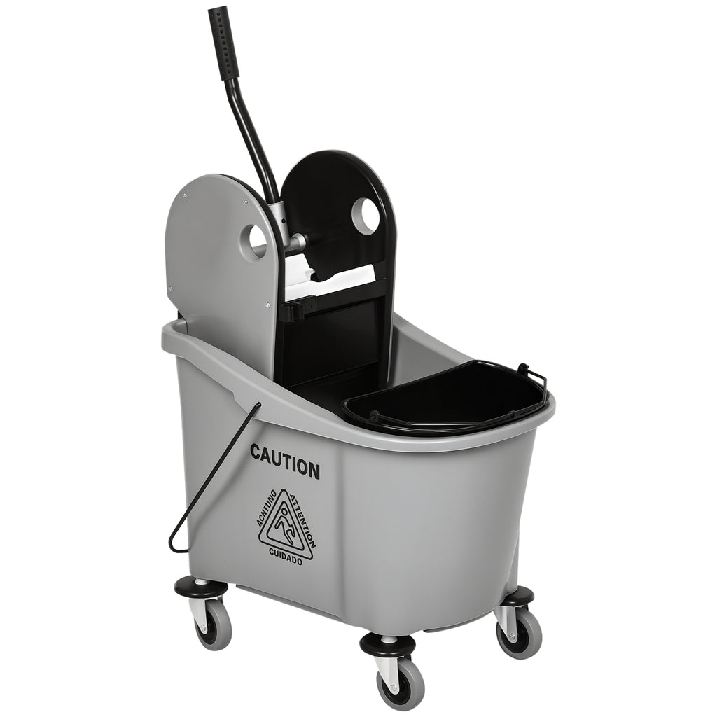 9.5 Gallon (38 Quart) Mop Bucket with Wringer Cleaning Cart, 4 Moving Wheels, Mop-Handle Holder & 2 Separate Buckets, Gray