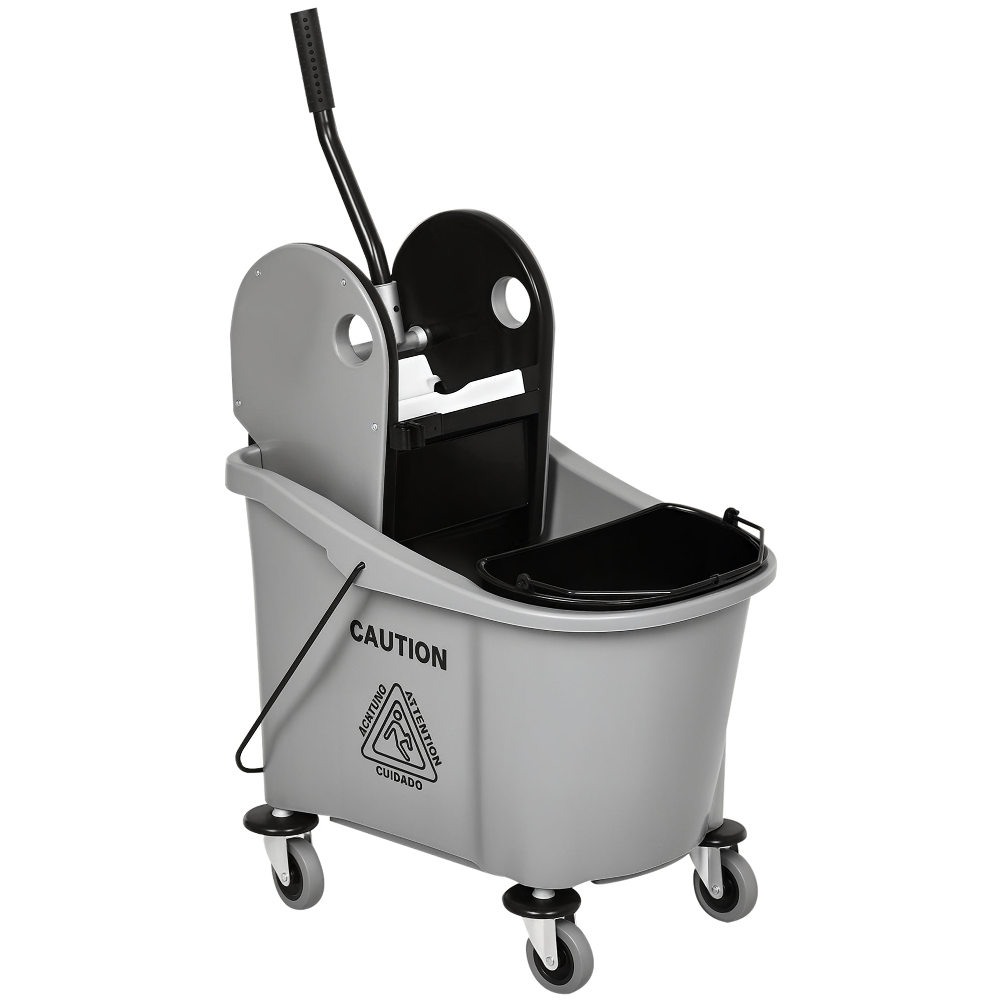 9.5 Gallon (38 Quart) Mop Bucket with Wringer Cleaning Cart, 4 Moving Wheels, Mop-Handle Holder & 2 Separate Buckets, Gray