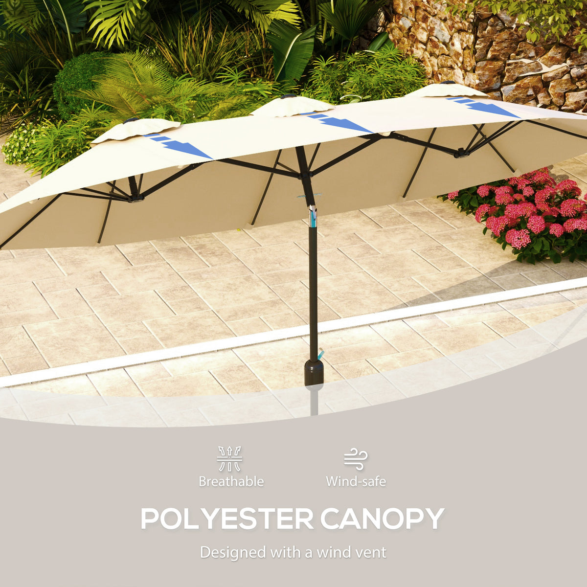 Double Sided Patio Umbrella, 9.7' Large Outdoor Market Umbrella with Push Button Tilt and Crank, 3 Air Vents and 12 Ribs, for Garden, Deck, Pool, Brown