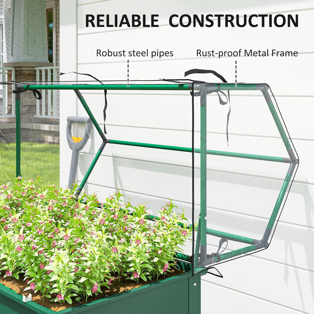 Elevated Garden Box with Greenhouse Cover, Raised Garden Bed with Legs and Drainage Hole for Vegetables, Green