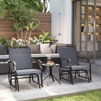 3 Piece Outdoor Glider Chair with Coffee Table Bistro Set, 2 Patio Rocking Swing Chairs with Breathable Sling Fabric, Glass Tabletop, for Backyard, Garden and Porch, Gray