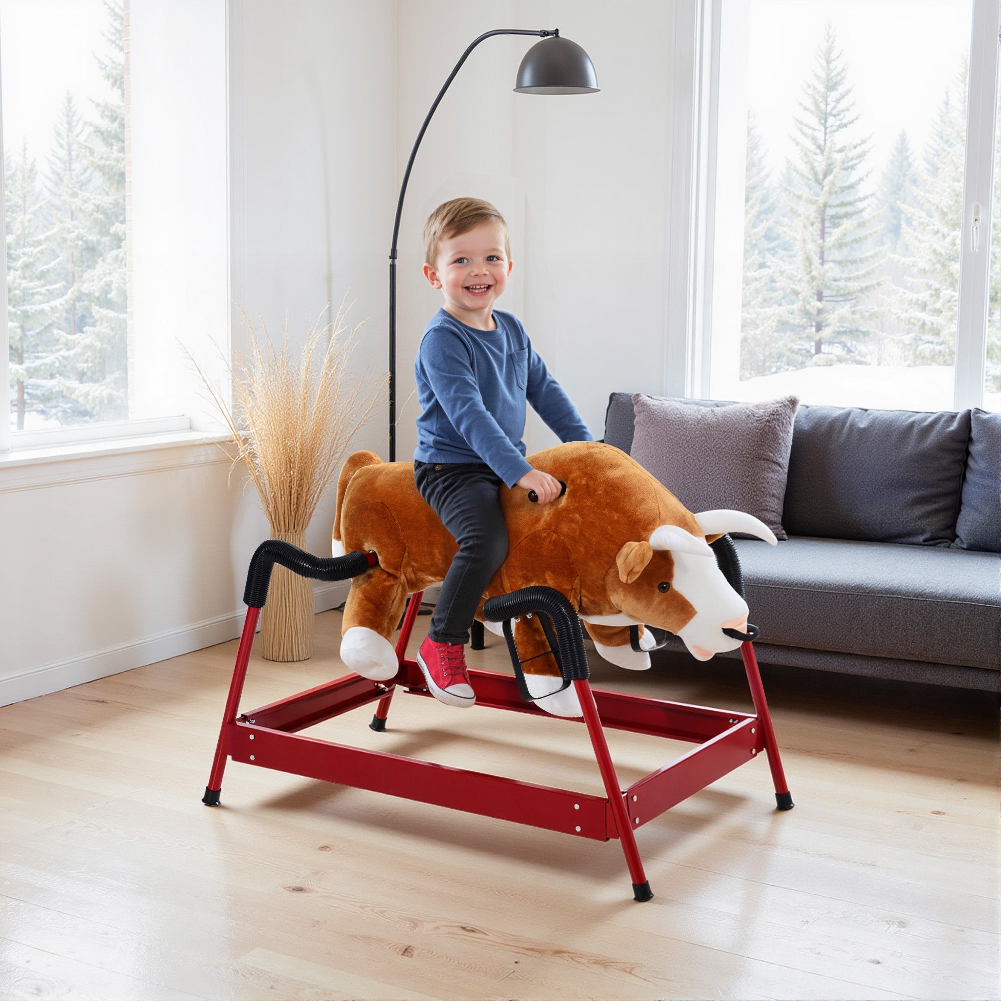 Kids Spring Rocking Horse Rodeo Bull Style with Realistic Sounds for Children over 3 Years Old