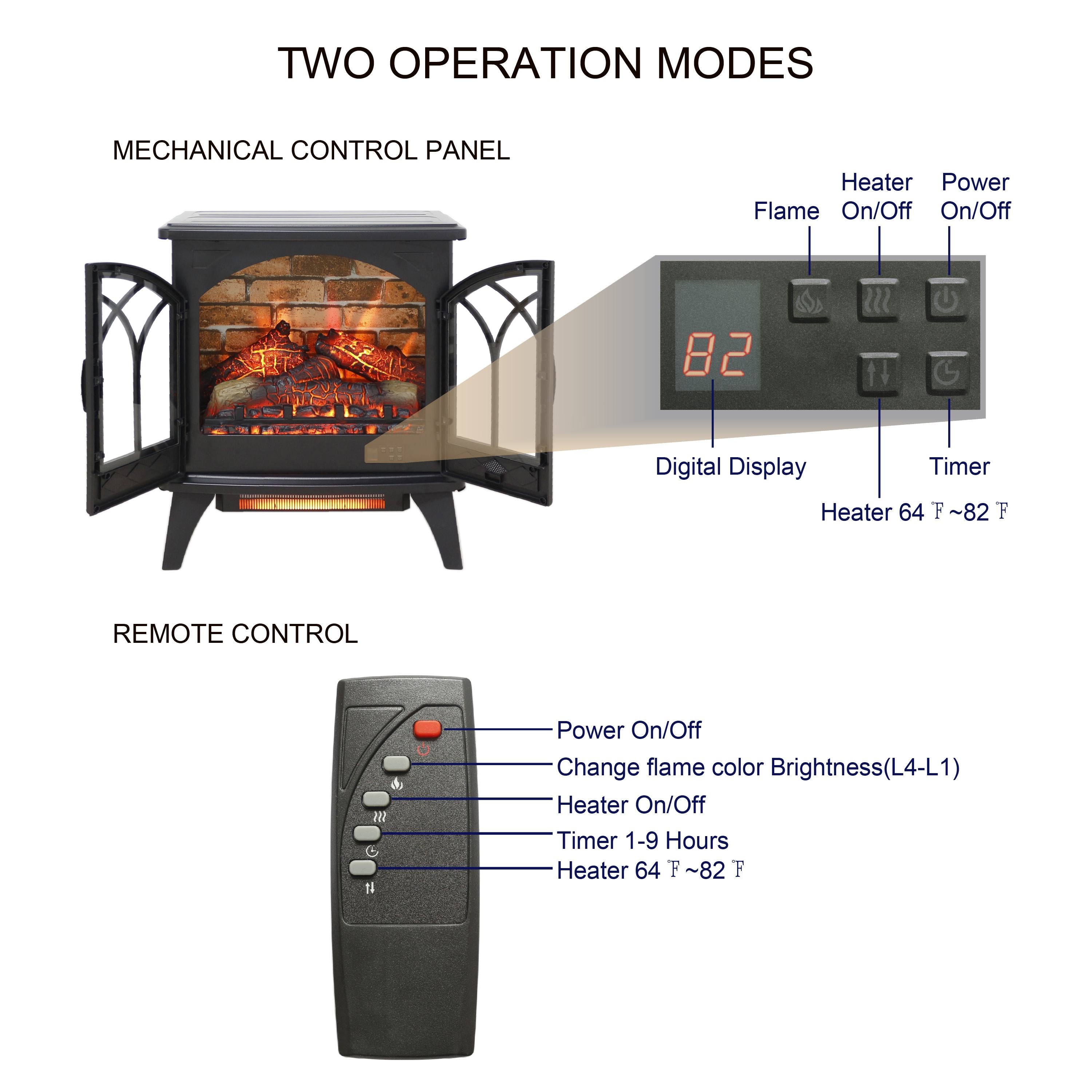 24" Free-Standing Design Electric Infrared Quartz Fireplace Stove with 11 Temperature Settings, 3D Flames, and Remote Control, Antique Black