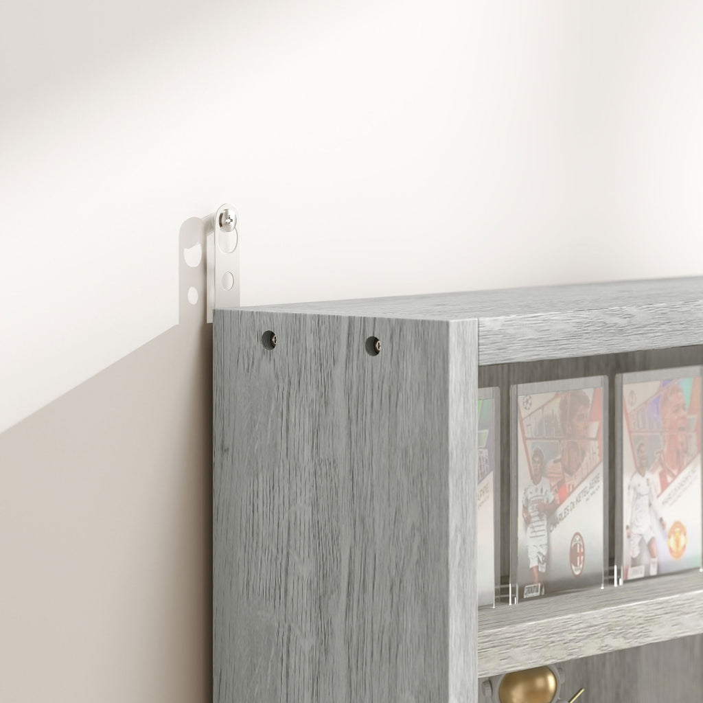 5-Tier Display Cabinet, Wall-Mounted Display Case with 2 Glass Doors and Adjustable Shelves, Gray