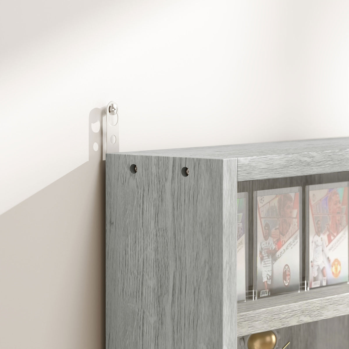 5-Tier Display Cabinet, Wall-Mounted Display Case with 2 Glass Doors and Adjustable Shelves, Gray