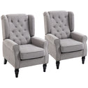 Button-Tufted Accent Chair with High Wingback, Rounded Cushioned Armrests and Thick Padded Seat, Set of 2, Gray
