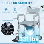 Rolling Shower Wheelchair for Seniors, Bedside Commode Chair with Locking Wheels, Seat, Backrest, Arms, Gray