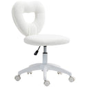 Armless Computer Desk Chair, Office Task Chair, Teddy Fleece Heart Makeup Vanity Chair with Swivel Wheels, White