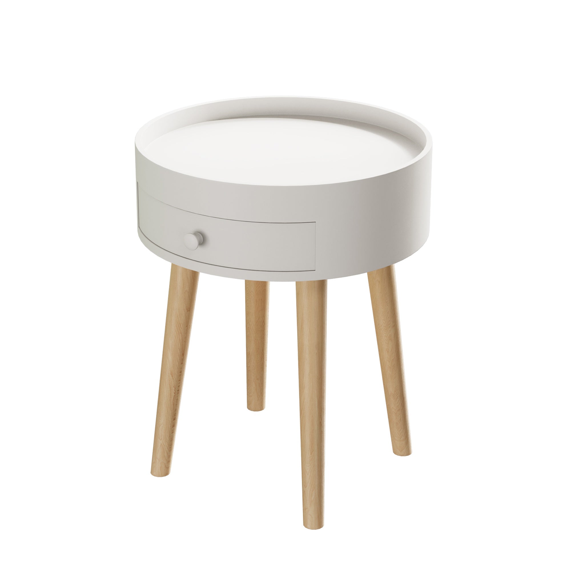 18" Storage Drawer Bedside Table, Scratch Resistant, Easy to Clean, Oak Legs, Simple Installation, White