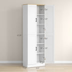 Freestanding Kitchen Pantry, 4-Door Kitchen Pantry Cabinet with Adjustable Shelves and Doors, Distressed White