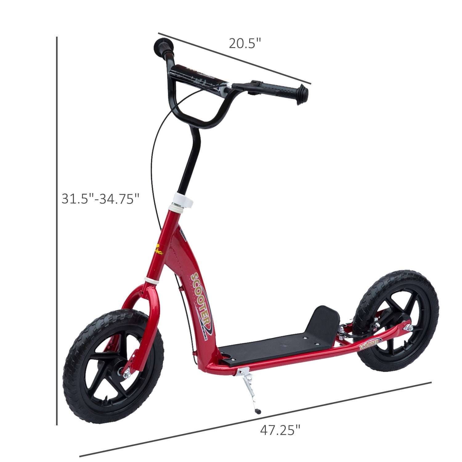 Kick Scooter for Kids 5-12 Years Old with Adjustable Height Handlebar, Non-slip Footplate, Big Wheels, Rear Brake, Red