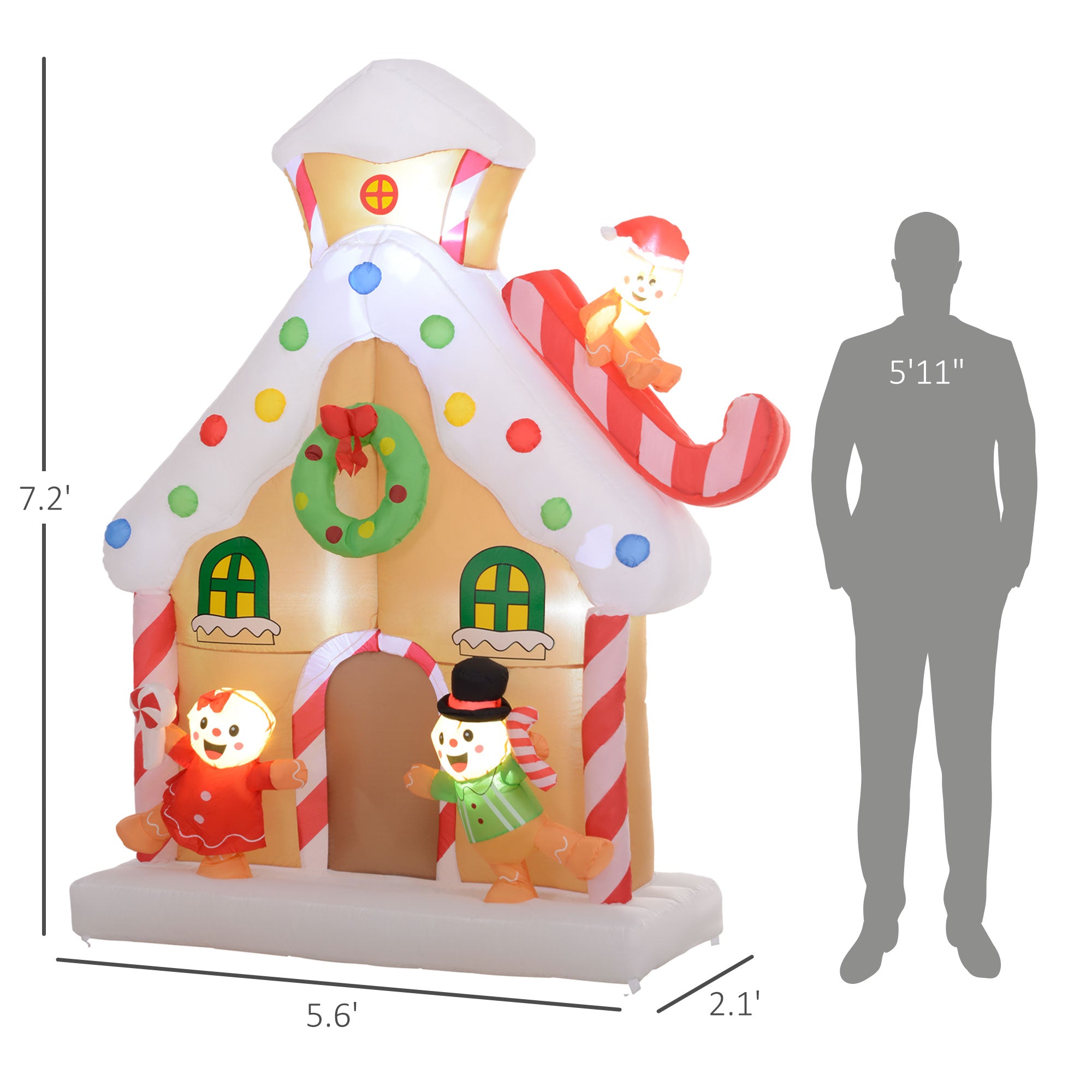 7FT Giant Inflatable Gingerbread House, Christmas Blow Up Decoration with Built-in LED Lights for Indoor, Outdoor, Yard