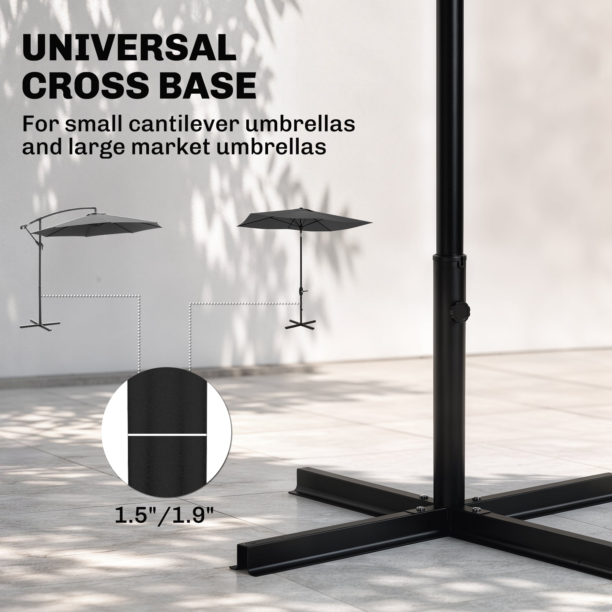Outdoor Universal Cross Brace Stand for Small Offset Umbrella or Large Market Umbrella, Black