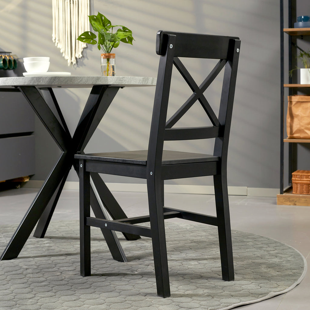 Farmhouse Wooden Dining Chairs Set of 2 with Cross Back, Black