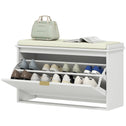 Shoe Storage Bench with Padded Seat Cushion and Flip-Drawer, Entryway Bench, Shoe Cabinet, 31.5x10.2x18.7 Inches, White