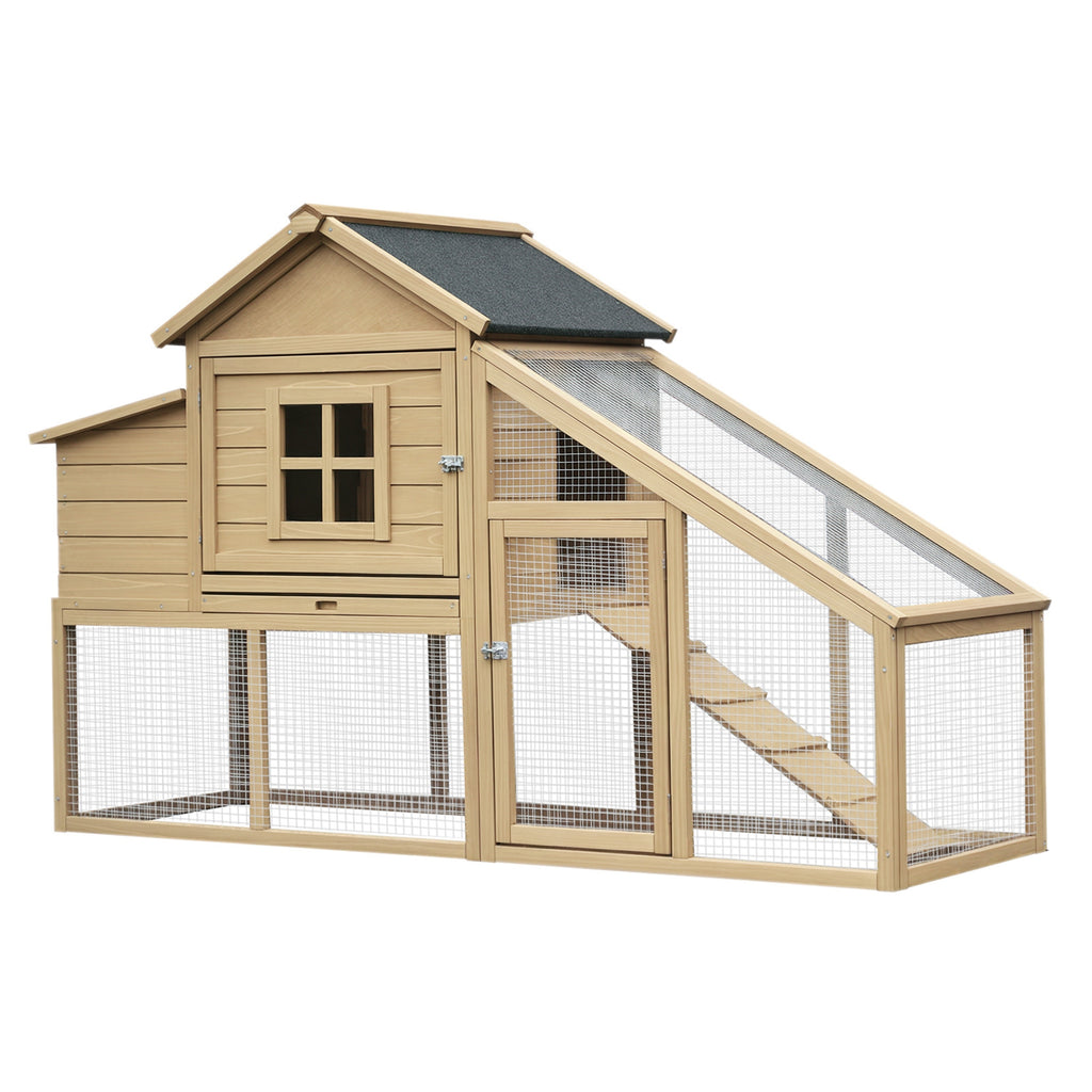 69" Wooden Chicken Coop, Poultry Cage Hen House with Connecting Ramp, Tray, Ventilated Window and Nesting Box