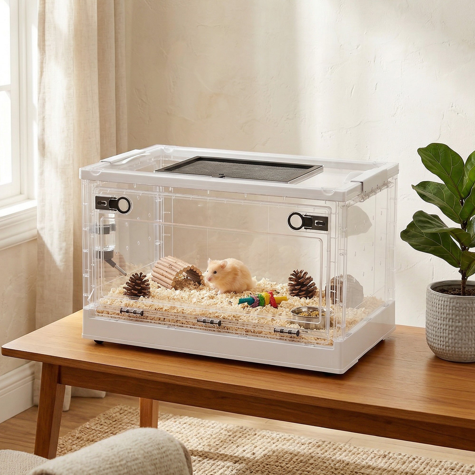 Hamster Cage, Stackable Gebril Cage with Front Door, Ventilated Small Animal Habitat for Dwarf Hamsters, Gerbils, Mice