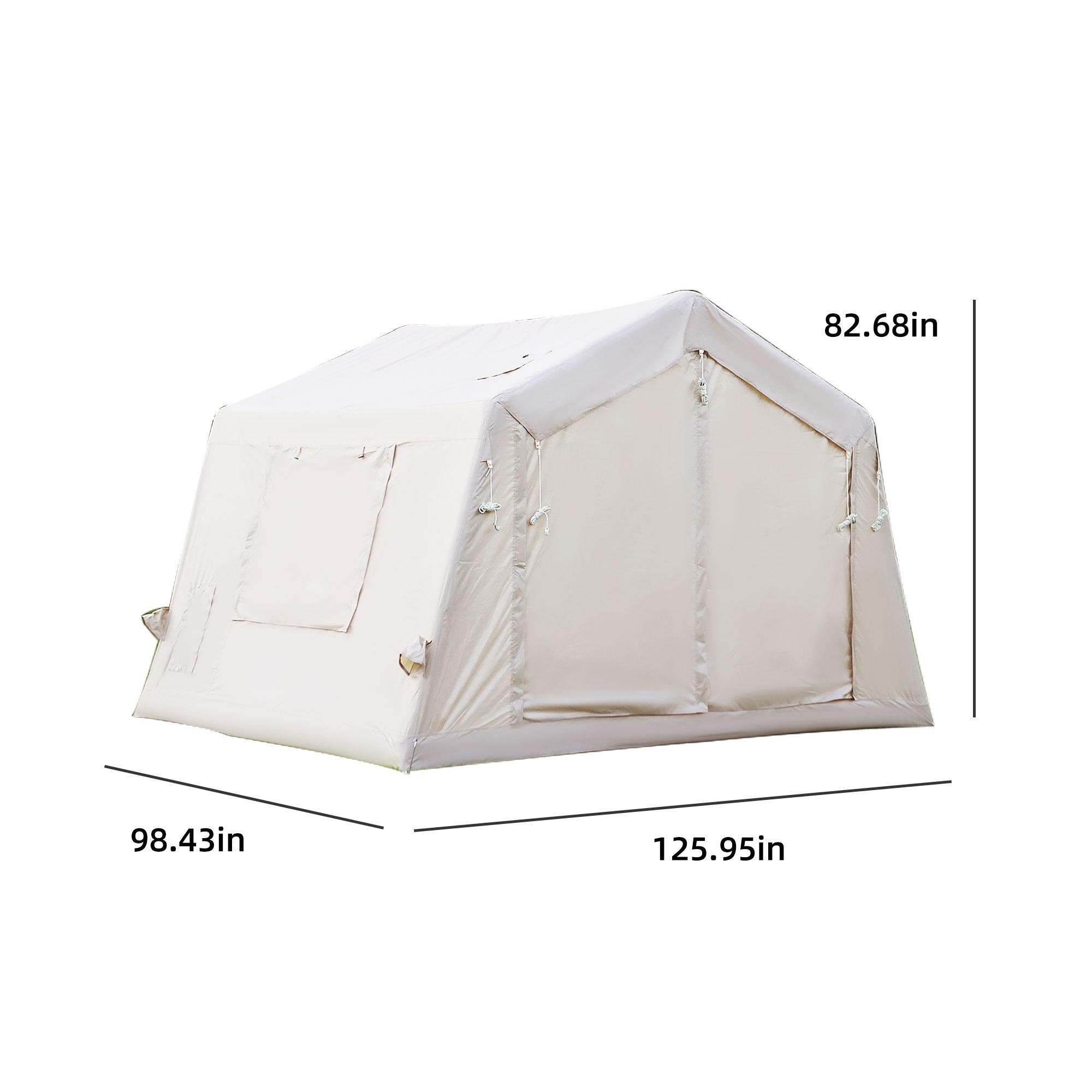 Upgrade Inflatable Camping Tent with Higher Sidewalls, 4-Season Waterproof Family Tent with Stove Jack, 126″ L x 98.5″ W x 82.5″ H, Beige