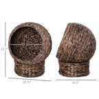 Handwoven Elevated Cat Bed with Rotating Basket and Soft Cushion, Wicker Cat Egg Chair with Stand, Brown