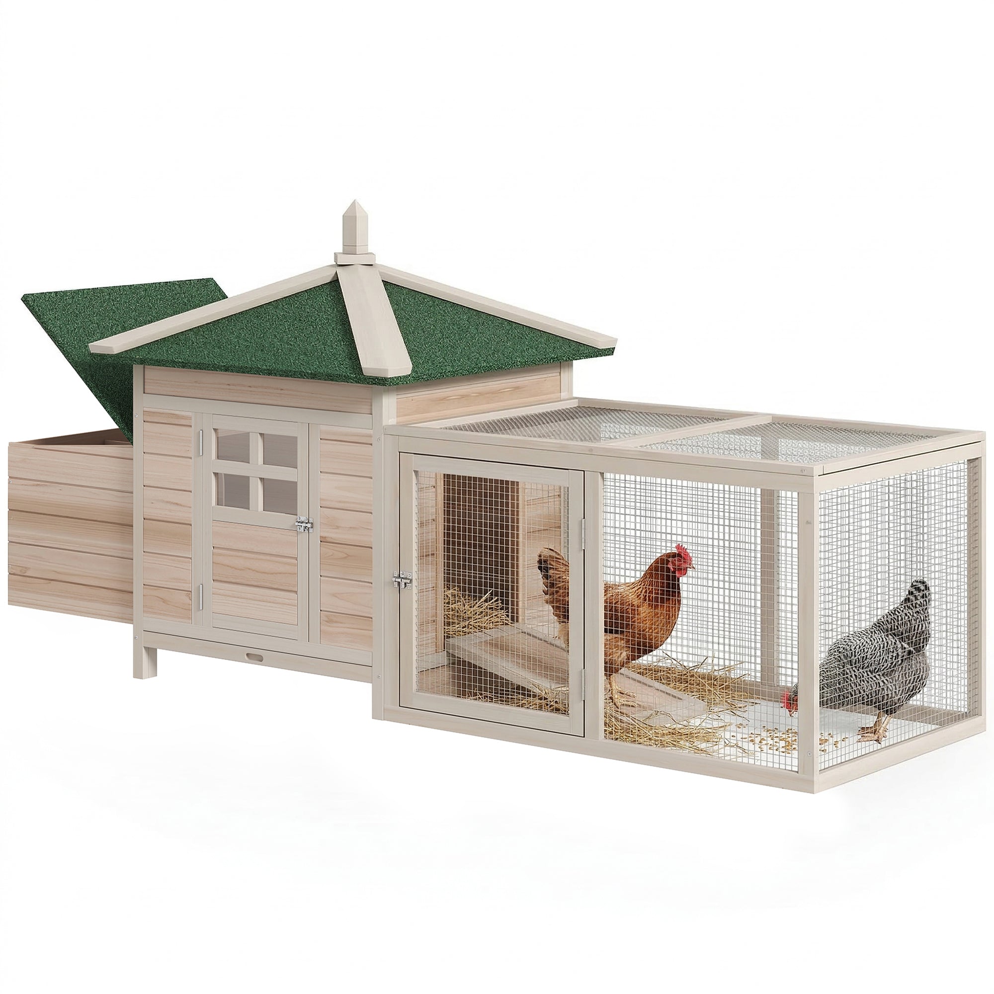 77" Wooden Chicken Coop with Nesting Box, Cute Outdoor Hen House with Removable Tray, Ramp Run, for Garden Backyard, Natural