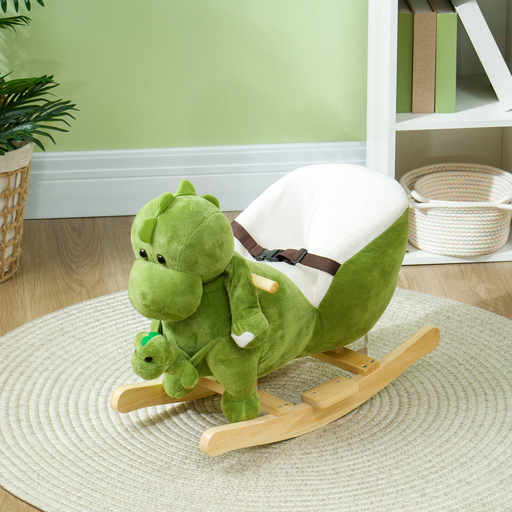 Rocking Horse, Ride on Dinosaur w/ Seat Belt, 32 Songs & Hand Puppet for 18-36 Months, Green