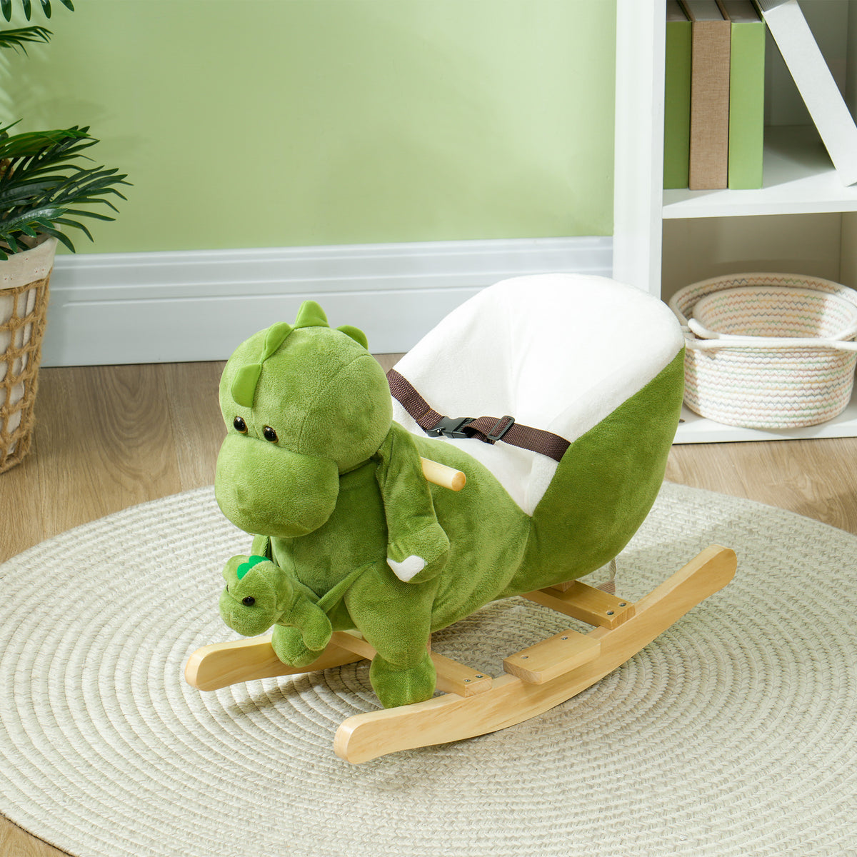 Rocking Horse, Ride on Dinosaur w/ Seat Belt, 32 Songs & Hand Puppet for 18-36 Months, Green