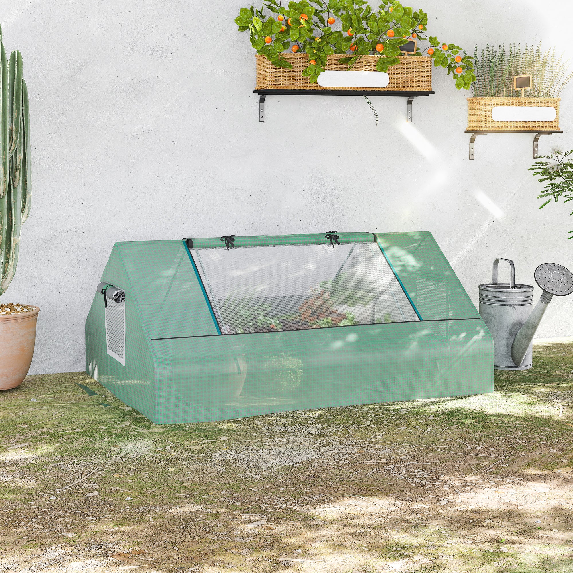 71" x 55" x 32" Mini Greenhouse, Small Green House, Garden Planting Shed, Outdoor Flower Planter Warm House with Zipper Windows, Green