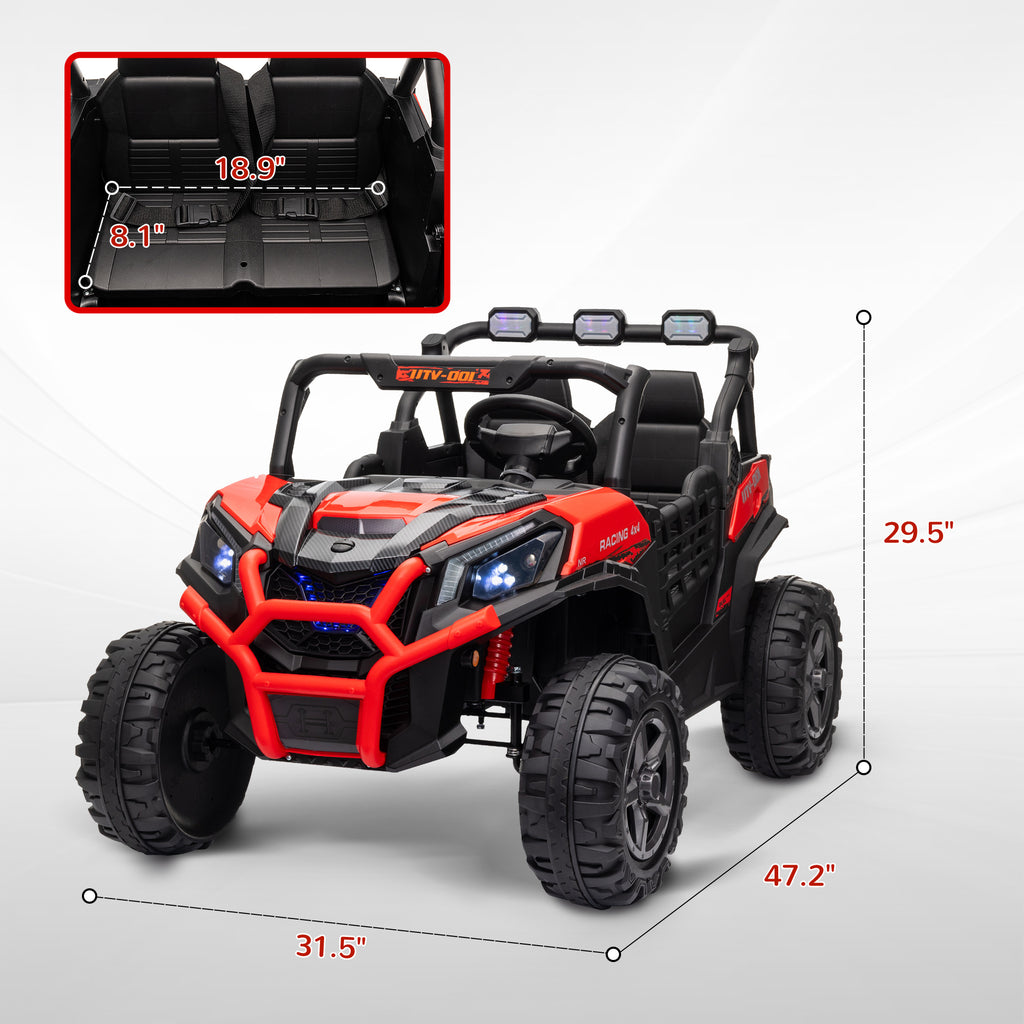 2 Seater 24V Kids Electric Car w/ Remote Control, 3 Speed, LED Lights, Music, Horn, Spring Suspension, Slow Start, Red