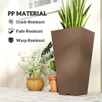 23 Inch Tall Planters for Outdoor Plants, Set of 2 Plastic Flower Pots, for Front Door Patio Garden Use, Brown