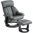 Swivel Recliner with Ottoman, Faux Leather Reclining Chair with Massage, Footstool Remote and Side Pocket, Gray