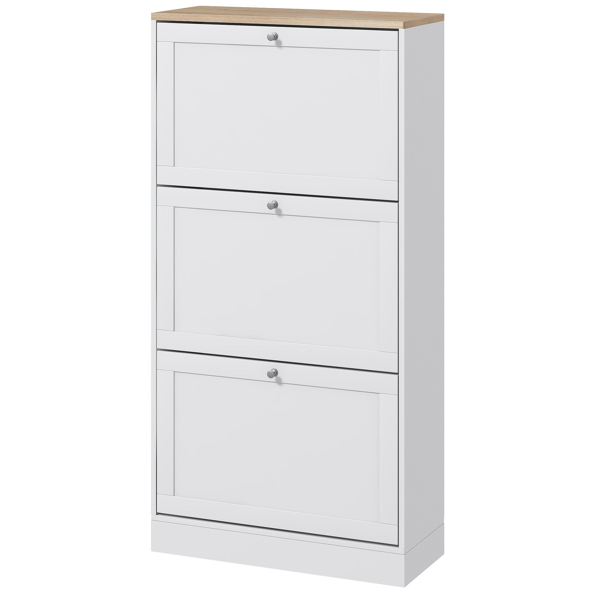 Modern Shoe Storage Cabinet with 3 Flip Drawers and Adjustable Shelves for 12-18 Pairs of Shoes, White