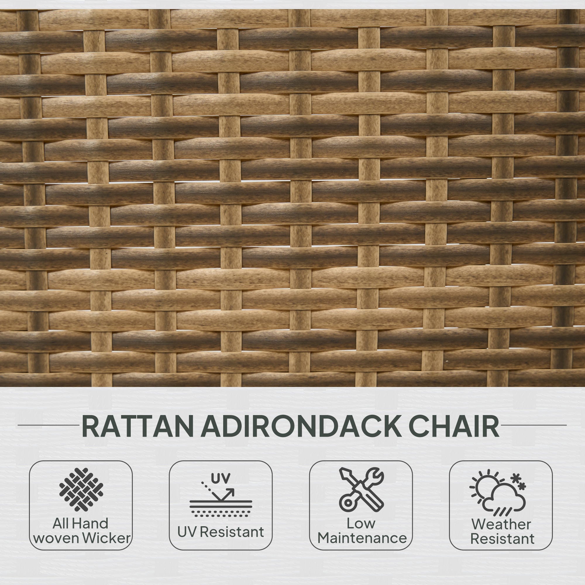 Patio Adirondack Chair with Rattan Wicker, Soft Cushions, Tall Curved Backrest for Deck or Garden, Sky Blue