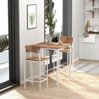 3 Piece Industrial Counter Height Dining Table Set, Bar Table & Chairs with Steel Legs & Footrests, White